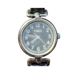 Timex Women's Quartz Analog Wristwatch Black Leather Band Silver-Tone Case